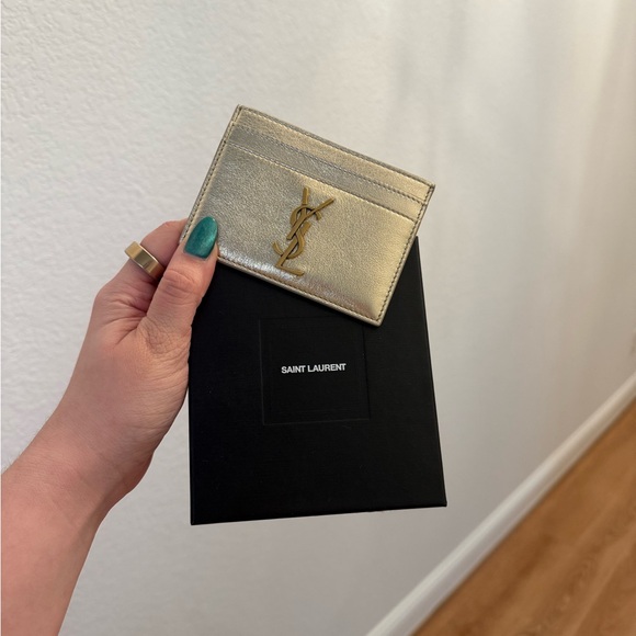 NWOT SAINT LAURENT GOLD LEATHER CARD CASE - Picture 4 of 6